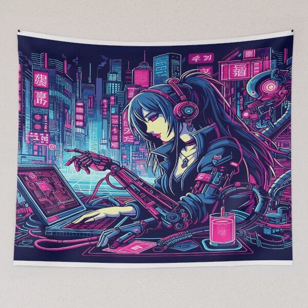 Item preview, Anime Hacker Girl Aesthetic Desk Mat  designed and sold by KitonicTees.