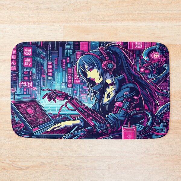 Item preview, Anime Hacker Girl Aesthetic Desk Mat  designed and sold by KitonicTees.