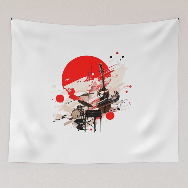 Item preview, Japanese flag with jazz instruments designed and sold by RalNix.
