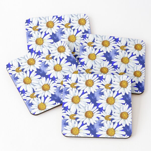 Item preview, Watercolor Daisies on Denim Blue designed and sold by Marymarice.