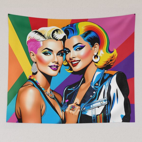 Item preview, Vintage Lesbian Couple Pop Art Valentine Rainbow Pride designed and sold by whimsiqueer.