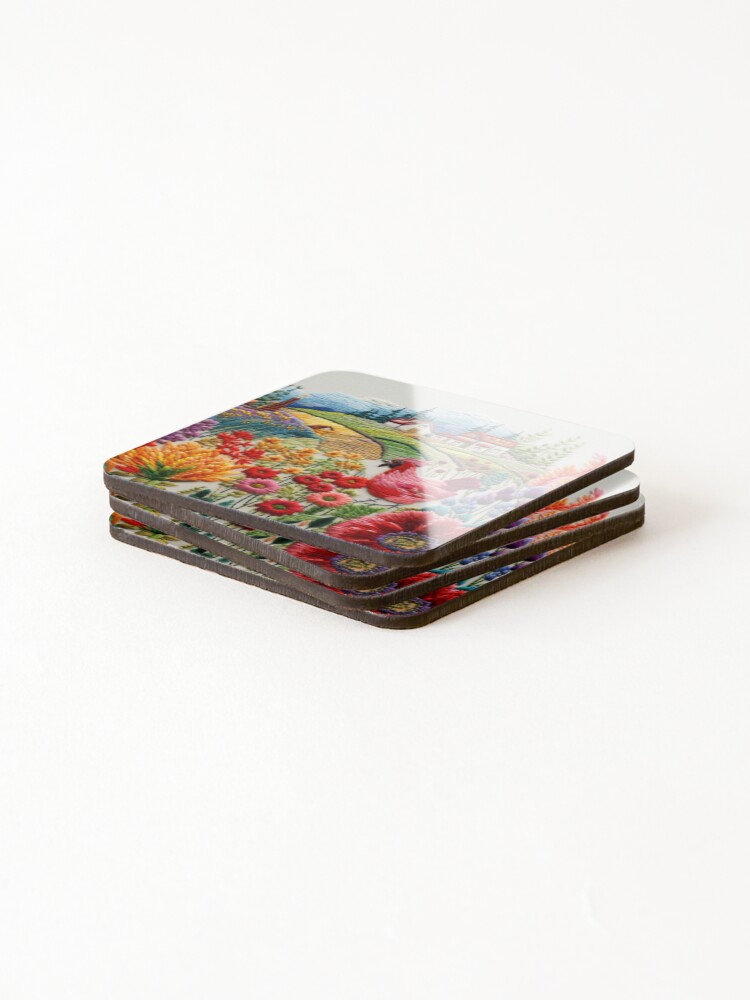 Thumbnail 4 of 5, Coasters (Set of 4), Countryside In Embroidery Print designed and sold by NDMDesignStudio.