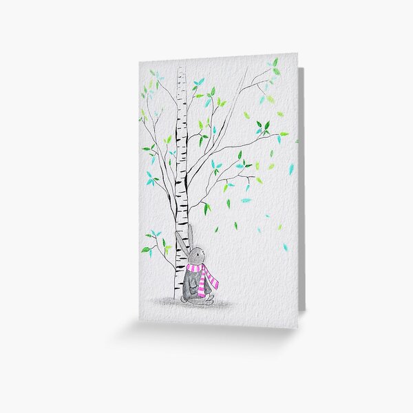 Item preview, Bunny Sitting Under Birch Tree | Cozy Bunny Character Art | designed and sold by AngelaMarieArt.