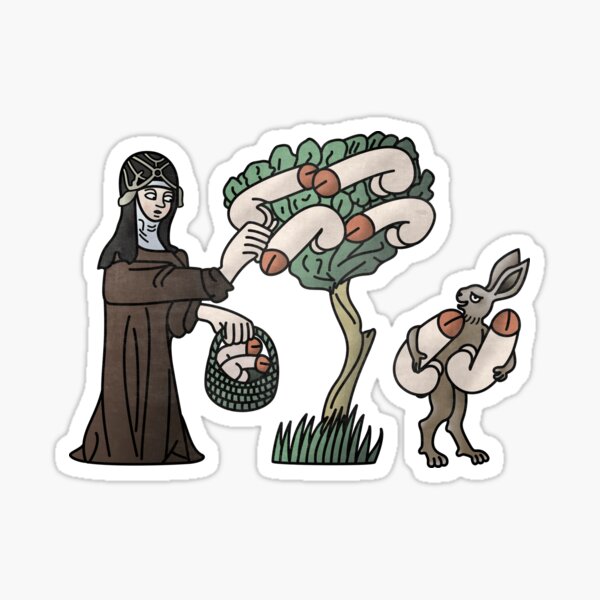 Item preview, Marginalia Nun Harvesting Penises from a tree with a rabbit designed and sold by MargiKnights.