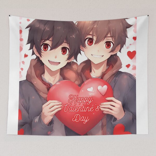 Item preview, Cute Anime Boy Couple wishing "Happy Valentine's Day" - 2 designed and sold by StellaArtz.