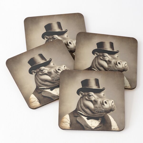 Item preview, Hippo Portrait Victorian Artistic Gift Fashion Animal  designed and sold by popanato.