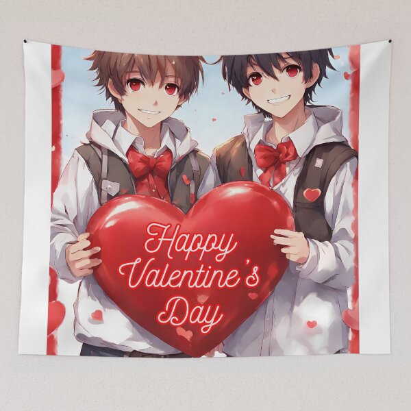 Item preview, Cute Anime Boy Couple wishing "Happy Valentine's Day" - 3 designed and sold by StellaArtz.