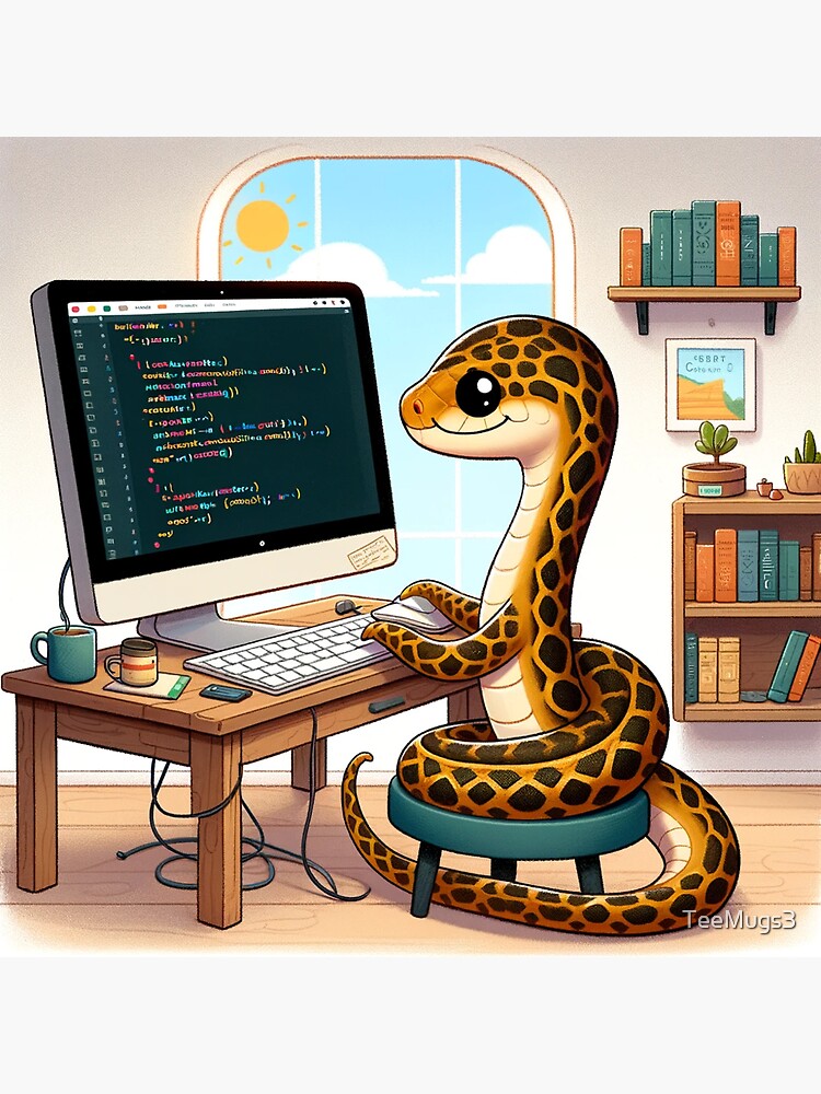 Thumbnail 3 of 3, Sticker, Adorable Python Learning to Code designed and sold by TeeMugs3.