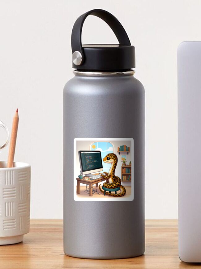 Thumbnail 1 of 3, Sticker, Adorable Python Learning to Code designed and sold by TeeMugs3.