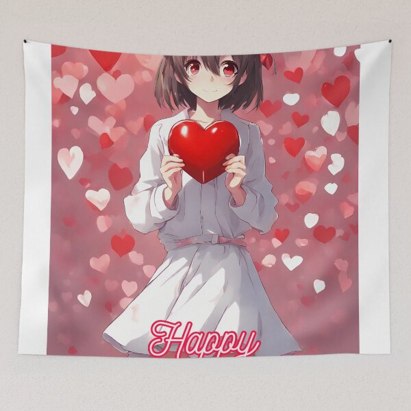 Item preview, Sweet Anime Girl wishing "Happy Valentine's Day" - 2 designed and sold by StellaArtz.