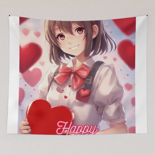 Item preview, Sweet Anime Girl wishing "Happy Valentine's Day" - 3 designed and sold by StellaArtz.