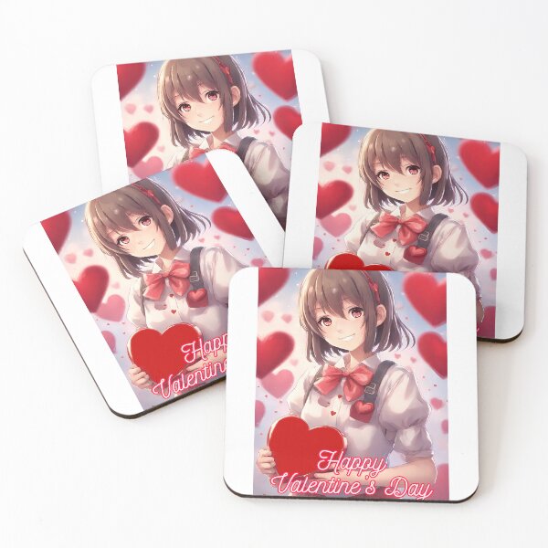 Item preview, Sweet Anime Girl wishing "Happy Valentine's Day" - 3 designed and sold by StellaArtz.