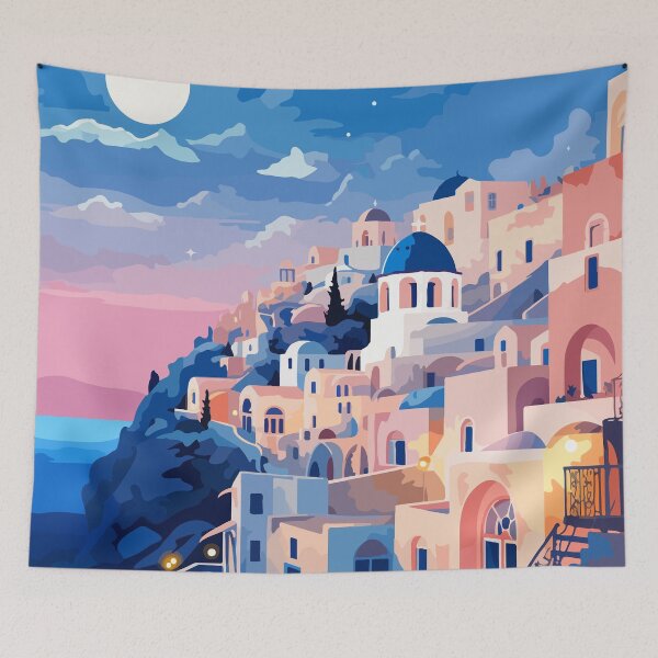 Item preview, Santorini Greece Pastel Evening Illustration Art designed and sold by LVTFCOarts.