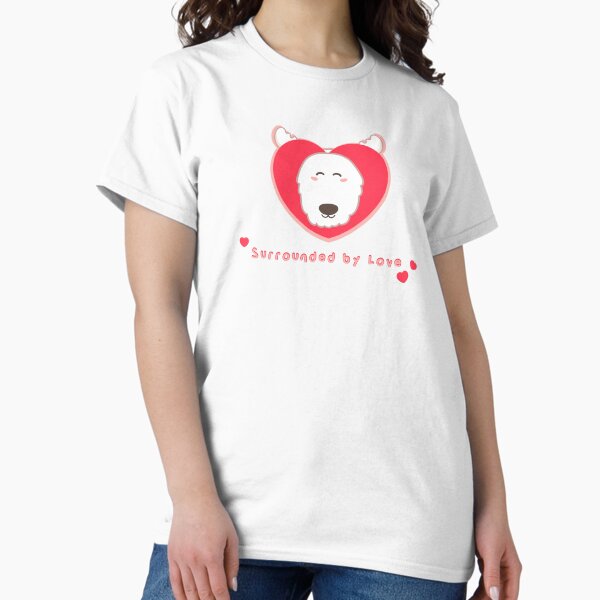 Whimsical Wonderland: 'Surrounded by Love' Cute Design with Hearts and White Moose - Adorable Animal Collection Classic T-Shirt