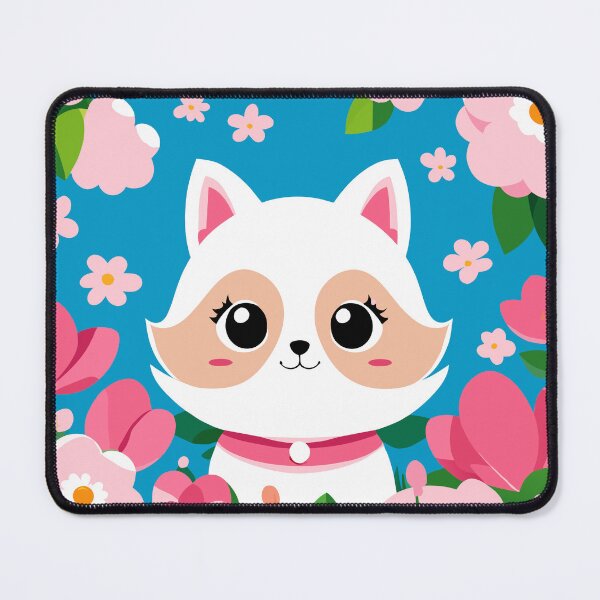 Item preview, White Cat in a Pink Flower Garden designed and sold by CutesyKoala.