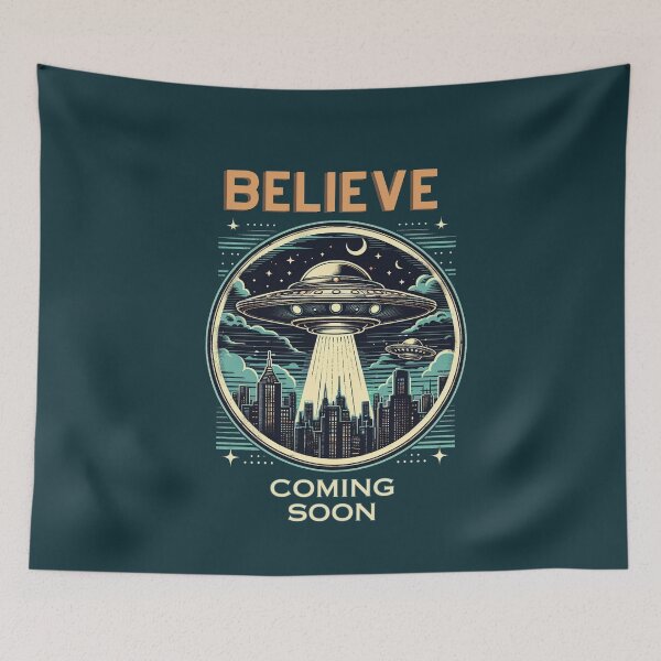 Item preview, UFO, Believe, retro, vintage, coming soon designed and sold by Wallisart.