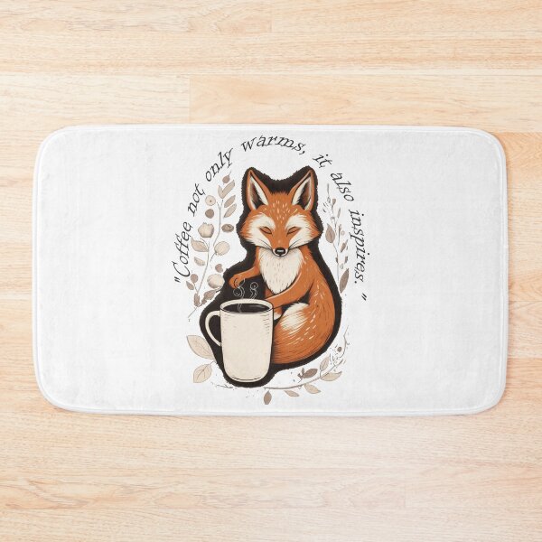 Item preview, A charming fox with a fluffy tail drinking a cup of steaming coffee designed and sold by Mahilis.