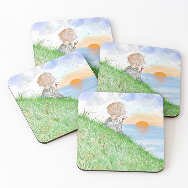 Item preview, A woman sitting on a hill drinking a glass of wine, watching the sunset designed and sold by Patrick Canavan.