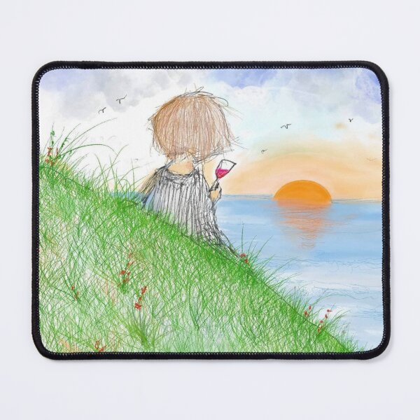 Item preview, A woman sitting on a hill drinking a glass of wine, watching the sunset designed and sold by Patrick Canavan.
