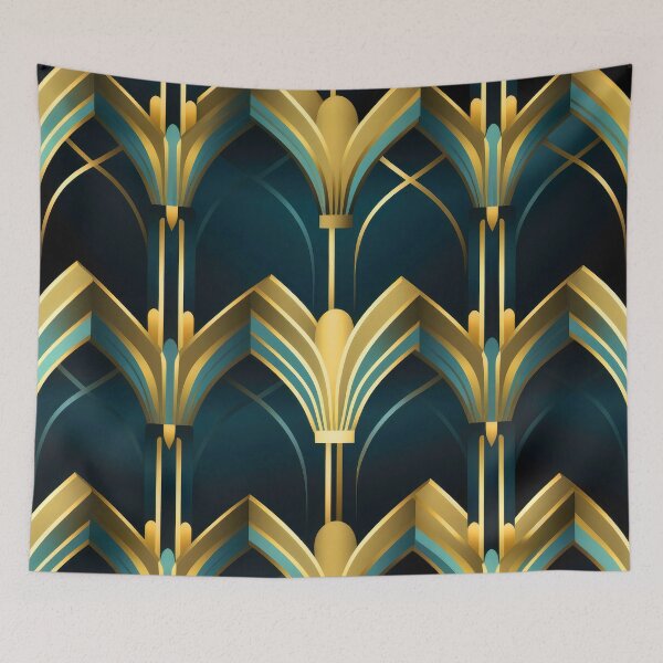 Item preview, Blue-Green And Golden Hues Art Deco Pattern designed and sold by DEC02.