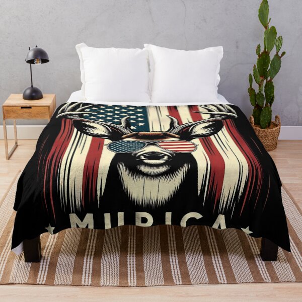 Item preview, Patriotic Pride - Murica Buck Deer and Distressed Flag Design designed and sold by MnDShirts.
