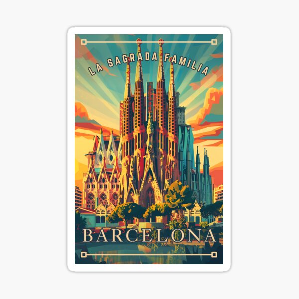 Item preview, LA SAGRADA FAMILIA, BARCELONA | Retro-Style World Travel Poster designed and sold by wallflowerfolio.