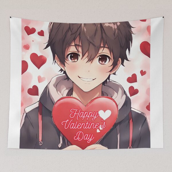 Item preview, Cute Anime Boy wishing "Happy Valentine's Day" - 1 designed and sold by StellaArtz.