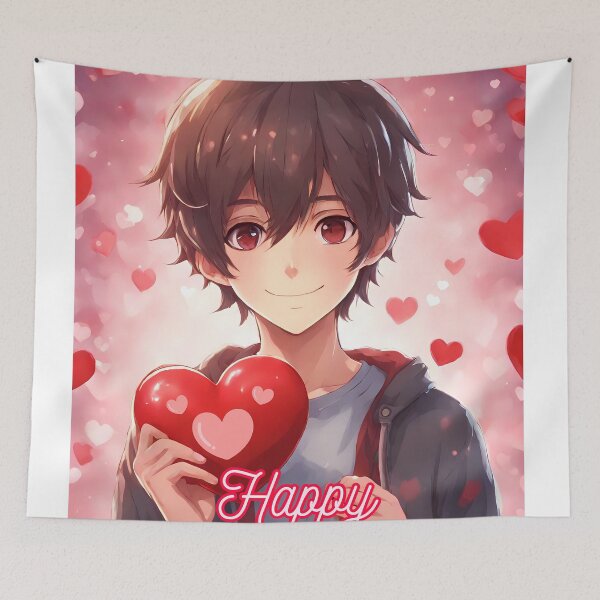Item preview, Cute Anime Boy wishing "Happy Valentine's Day" - 2 designed and sold by StellaArtz.