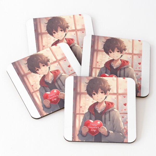 Item preview, Cute Anime Boy wishing "Happy Valentine's Day" - 3 designed and sold by StellaArtz.