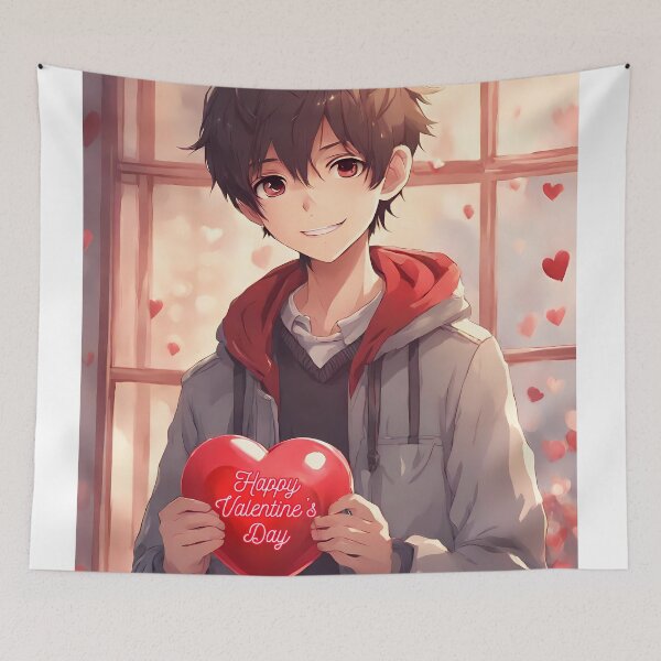 Item preview, Cute Anime Boy wishing "Happy Valentine's Day" - 3 designed and sold by StellaArtz.