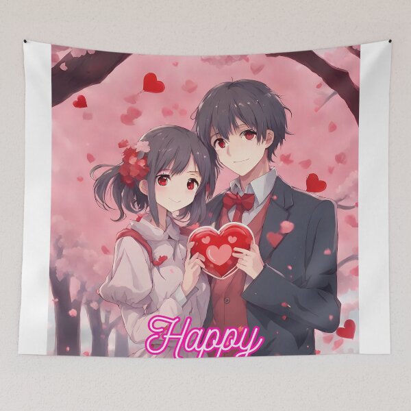Item preview, Cute Anime Couple wishing "Happy Valentine's Day" - 1 designed and sold by StellaArtz.