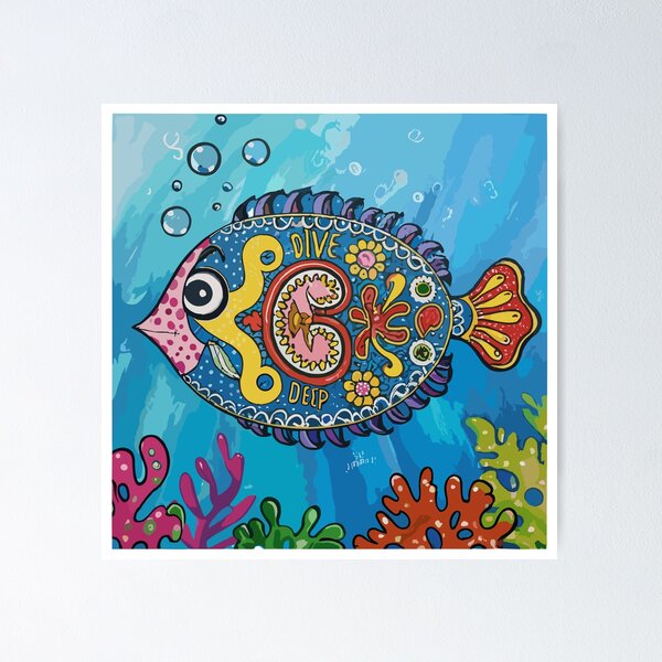 Multicolor fish design art wall poster - TenStickers