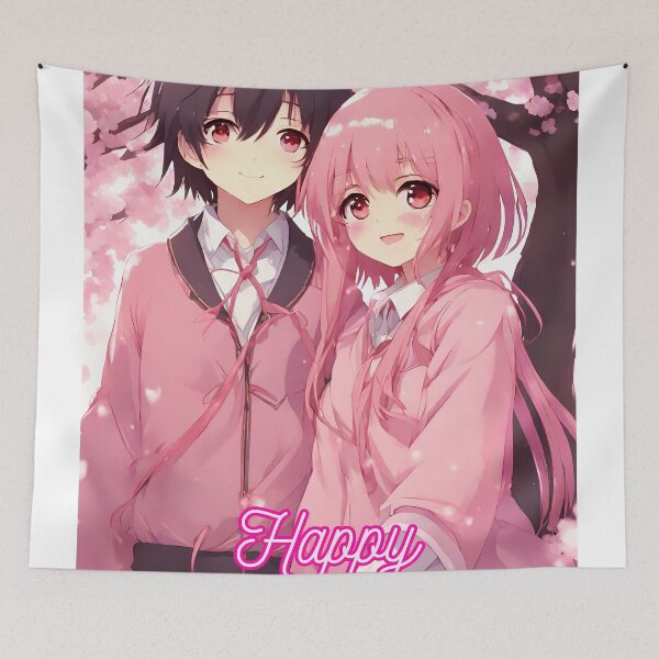 Item preview, Cute Anime Couple wishing "Happy Valentine's Day" - 2 designed and sold by StellaArtz.