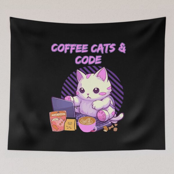 Item preview, Coffee cats and code, cute cat coding at its laptop  designed and sold by BritishDelights.