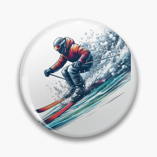 Item preview,  "A skier energetically descending a snow-covered steep slope"..  Watercolor designed and sold by PaintMeWorld.