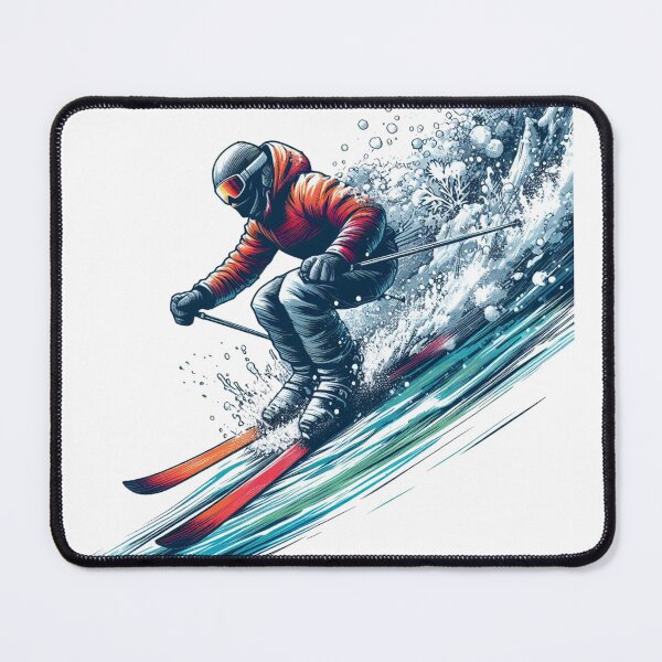 Item preview,  "A skier energetically descending a snow-covered steep slope"..  Watercolor designed and sold by PaintMeWorld.