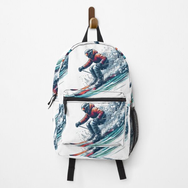 Item preview, "A skier energetically descending a snow-covered steep slope".. Watercolor designed and sold by PaintMeWorld.