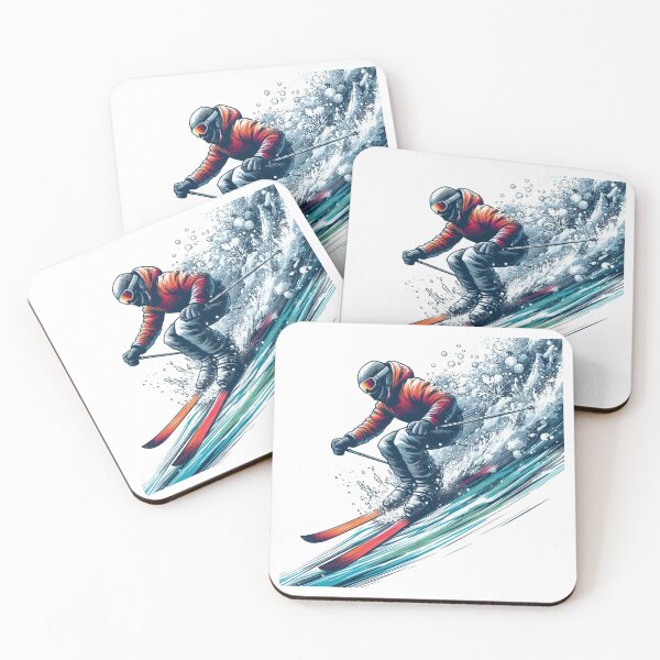 Item preview,  "A skier energetically descending a snow-covered steep slope"..  Watercolor designed and sold by PaintMeWorld.