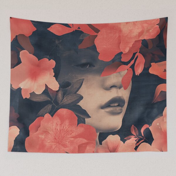 Item preview, Dark Floral Woman Portrait | Red Roses Dramatic Art Print designed and sold by VUK VESOVIC.
