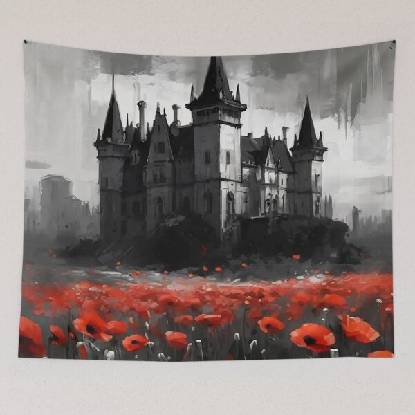 Item preview, Gothic Castle with red flowers designed and sold by cr6zym1nd.