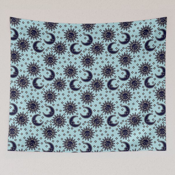 Item preview, blue sun and moon with faces designed and sold by dottiedigitals.
