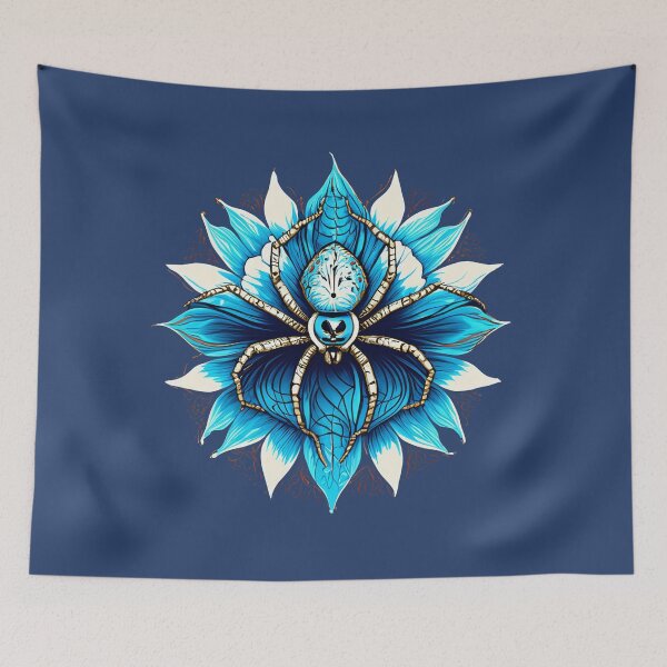 Item preview, spider building its webs over a blue rose for women and men designed and sold by Firas Aljazzar.