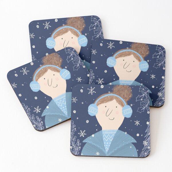 Item preview, Winter girl with ear muffs in the snow at night. designed and sold by abi bryan design.