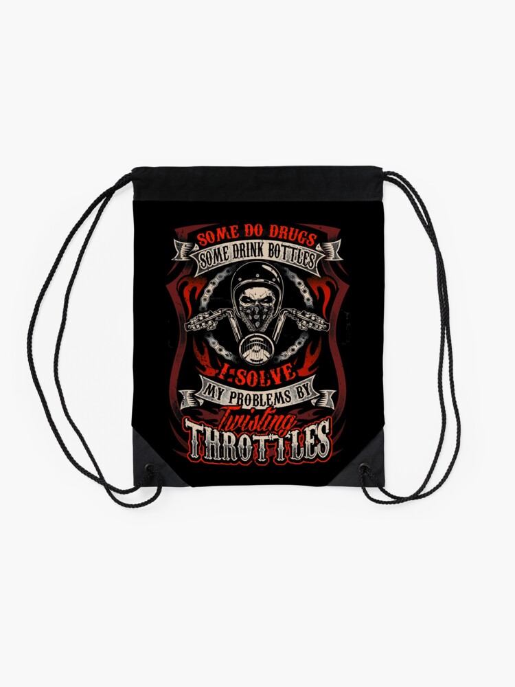 Alternate view of Motorcycle Biker Lifestyle Asphalt Problem Solution Drawstring Bag