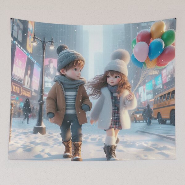 Artikelvorschau, Bruder und Schwester am Timesquare im Schnee entworfen und verkauft von Theudric.