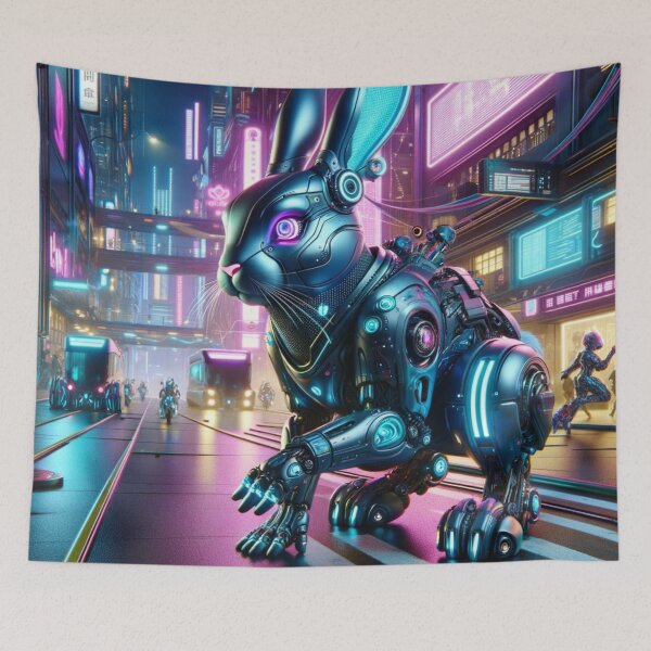 Item preview, Urban Glow: Futuristic Cyber Rabbit in Neon City designed and sold by Shams-Studio.