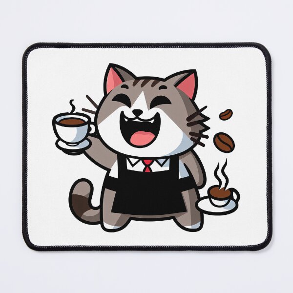 Item preview, Cheerful Barista Cat Serving Freshly Brewed Coffee with Joy designed and sold by DethLock.
