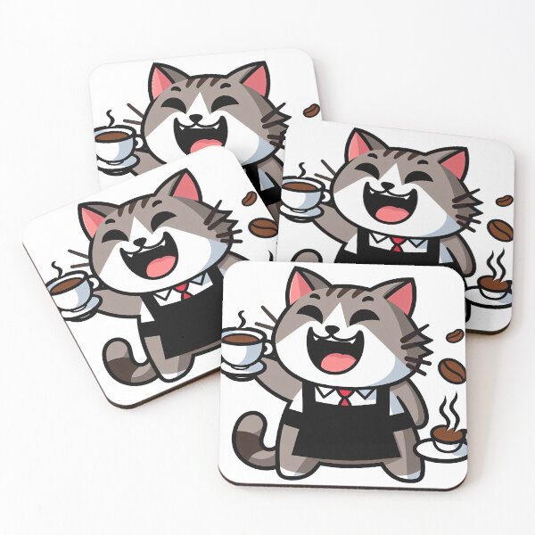 Item preview, Cheerful Barista Cat Serving Freshly Brewed Coffee with Joy designed and sold by DethLock.