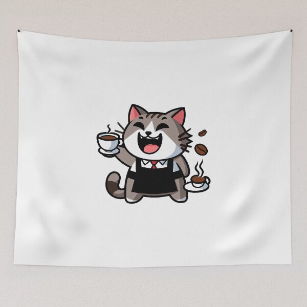 Item preview, Cheerful Barista Cat Serving Freshly Brewed Coffee with Joy designed and sold by DethLock.