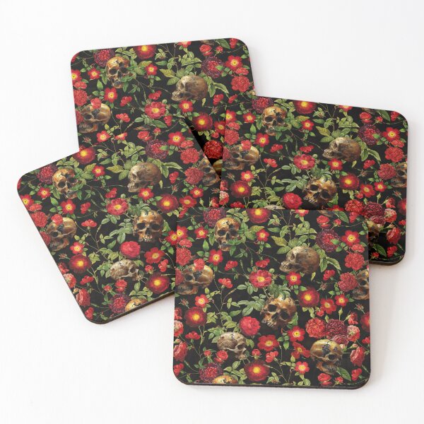 Item preview, Mystic Nostalgic Moody Night Florals- Red Roses And Gothic Skull Pattern Nightgarden designed and sold by UtArt.